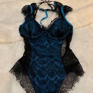 Dream girl teal teddy with black lace overlay size small